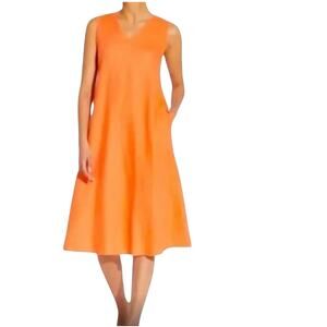 PHILOSOPHY Orange Sleeveless Linen A-Line V-Neck Midi Summer‎ Dress Sz 1X
